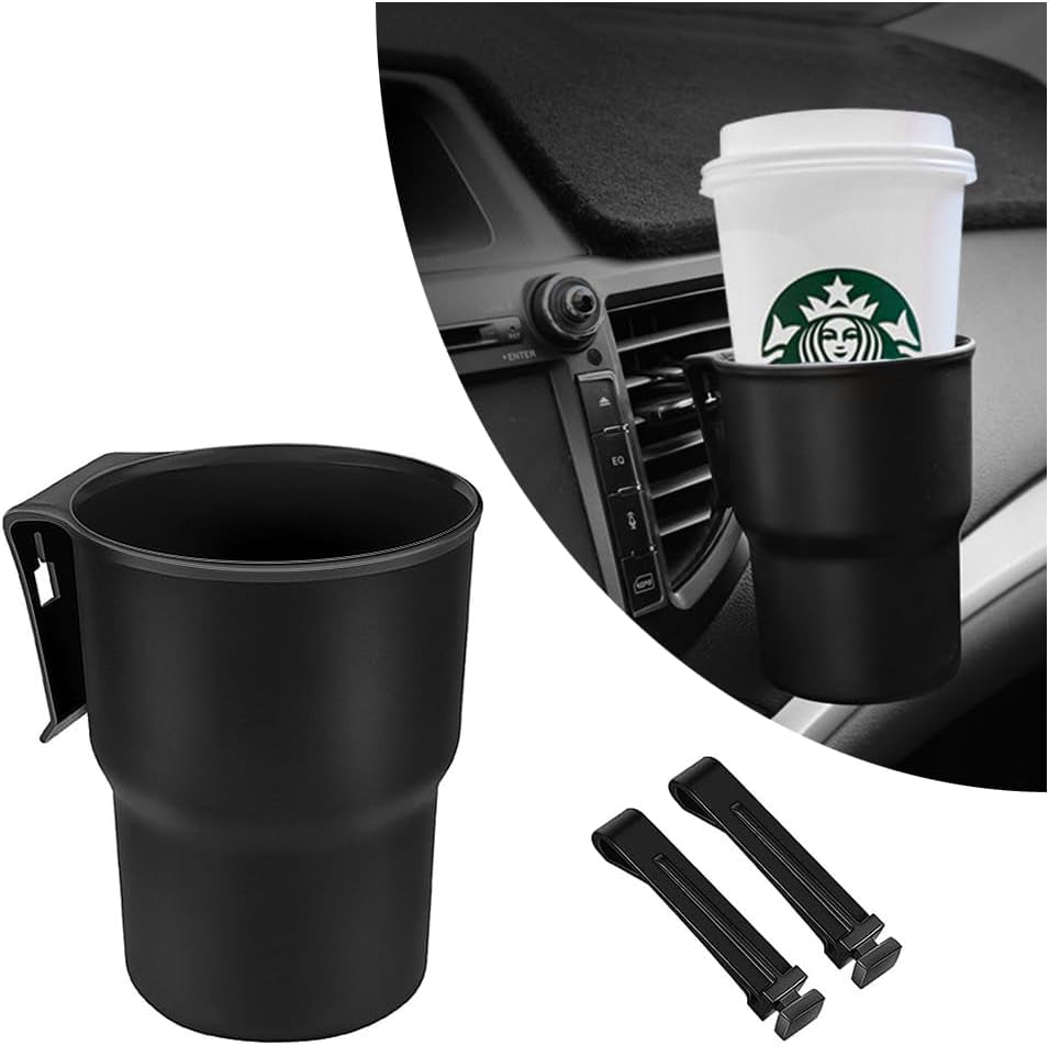 Hanging Cup Holder for Car Air Vents/Windows, Universal Car Window Cup Holder with 2 Hooks Fits Most Cup Types (Black)