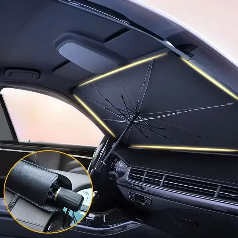 Folding Car Sunshade Umbrella for Windshield - Summer UV Protection Parasol for Front Window - Easy using and Storage