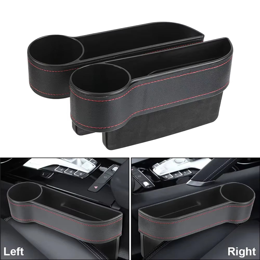 PU Leather Car Seat Gap Storage Box Universal Seat Gap Slit Box with Charging Hole Phone Bottle Keys Holder Box Auto Organizer