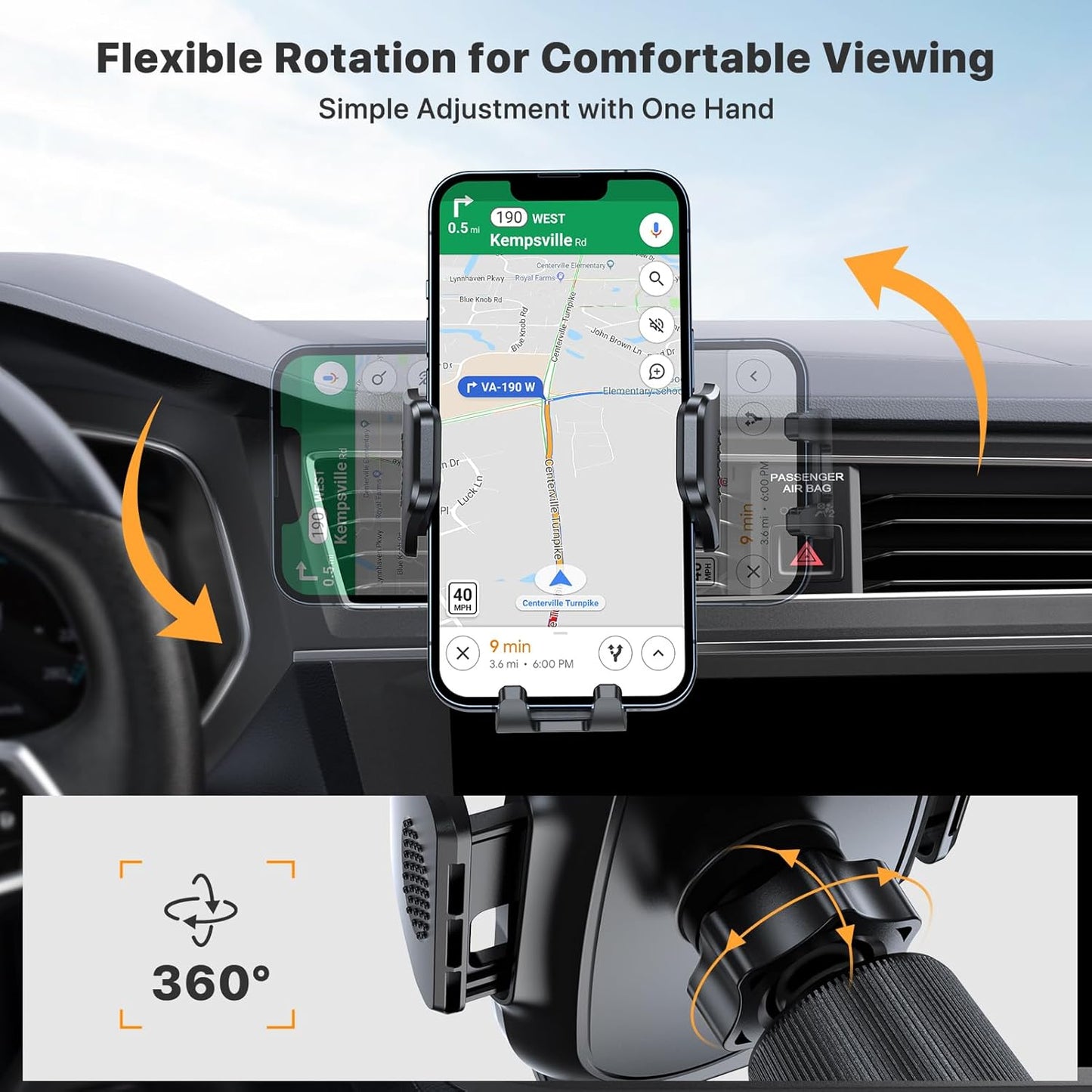 Phone Holders for Your Car with Metal Hook Clip, Air Vent Cell Phone Stand Car Mount, Universal Automobile Cradle Fit for Iphone Android and All Smartphones, Dark Black