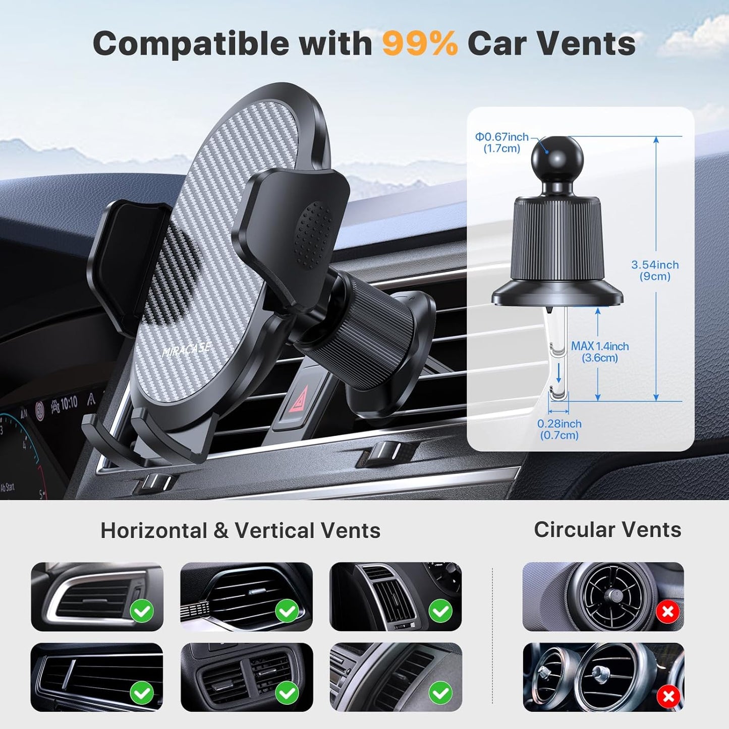 Phone Holders for Your Car with Metal Hook Clip, Air Vent Cell Phone Stand Car Mount, Universal Automobile Cradle Fit for Iphone Android and All Smartphones, Dark Black