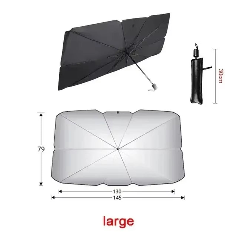 Folding Car Sunshade Umbrella for Windshield - Summer UV Protection Parasol for Front Window - Easy Storage
