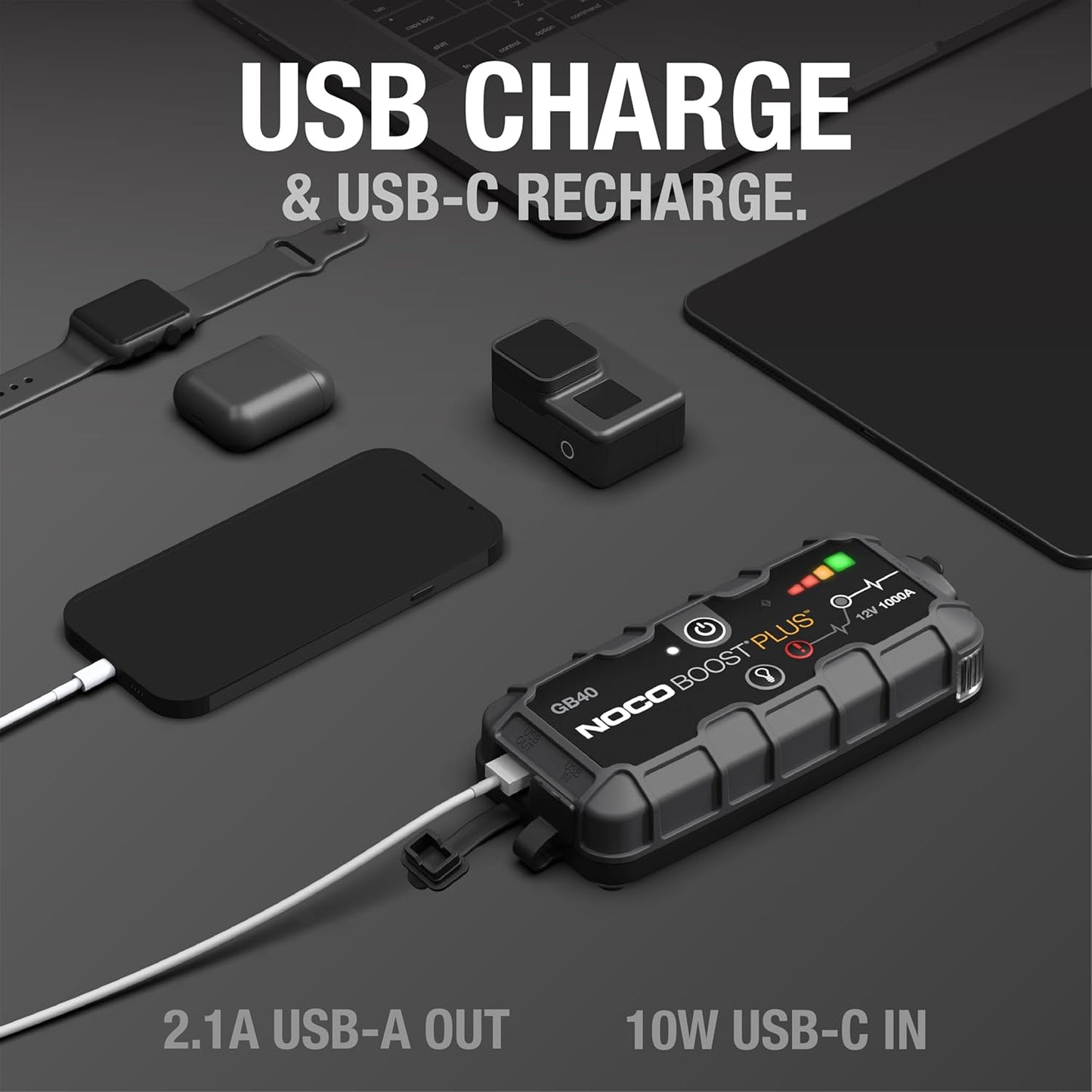 Boost plus GB40 1000A Ultrasafe Car Battery Jump Starter, 12V Jump Starter Battery Pack, Battery Booster, Jump Box, Portable Charger and Jumper Cables for 6.0L Gasoline and 3.0L Diesel Engines