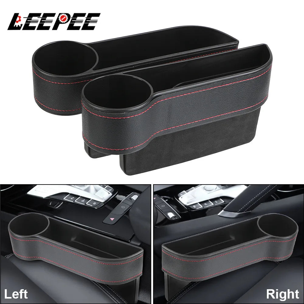 PU Leather Car Seat Gap Storage Box Universal Seat Gap Slit Box with Charging Hole Phone Bottle Keys Holder Box Auto Organizer