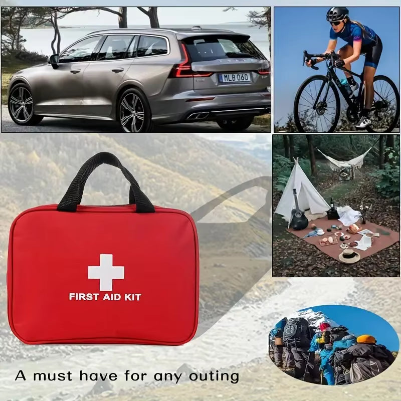 A Portable First Aid Kit: Comprehensive yet Compact for Home, Car, Camping and Hiking - Includes Scissors, Tweezers and More