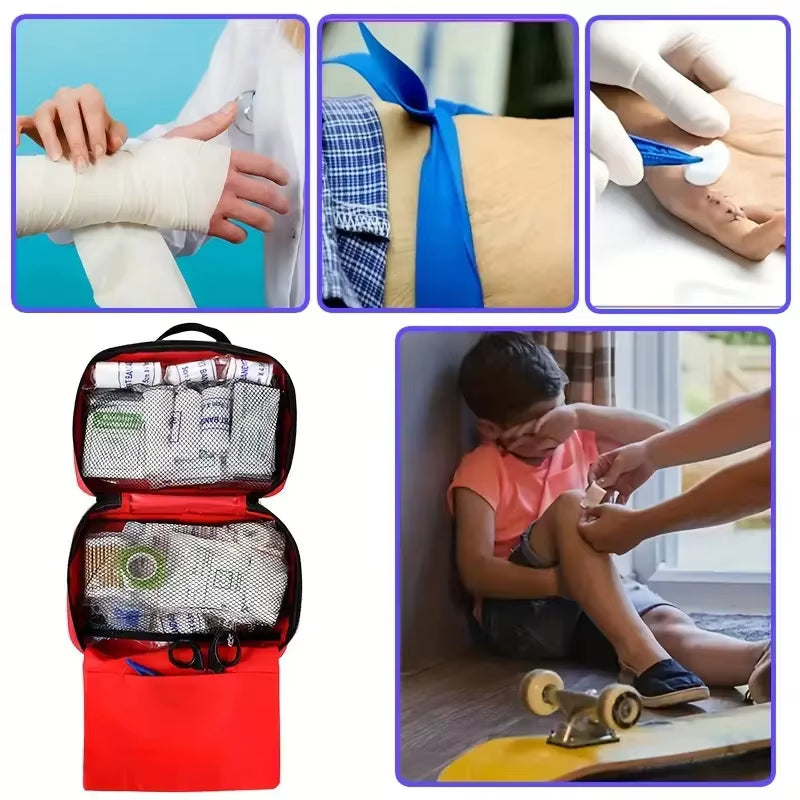 A Portable First Aid Kit: Comprehensive yet Compact for Home, Car, Camping and Hiking - Includes Scissors, Tweezers and More